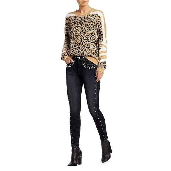Current/Elliot Duvall Leopard Print Camel Black Wool Cashmere Cotton Sweater 2 - Picture 3 of 16